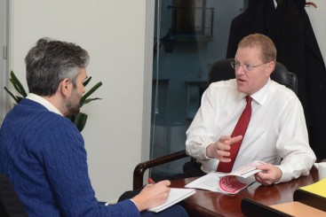 Nigel Whitehead (right) is interviewed by FE Week editor (then-deputy editor) Chris Henwood