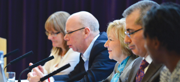 The panel, from left: Mara Bogdanovic, head of business engagement at awarding body OCR, Andrew Hodgson, Baroness Garden of Frognal, Professor Sa’ad Medhat is the founder of NEF and Barking and Dagenham College’s head of business, Janet Bywater