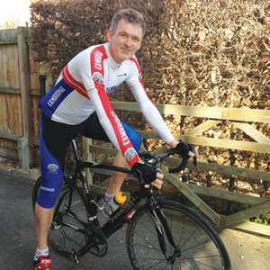 Keen cyclist Dawe on his bike in Cambridge