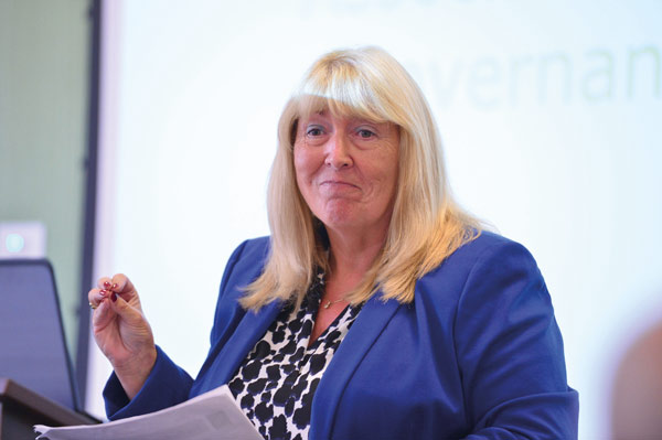 Sue Pember addresses the seminar on college governor leadership. Inset: delegates at the seminar, organised by Westminster Briefing and the 157 Group