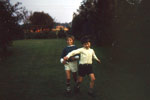 Wright (right) playing football with younger brother John in 1970 