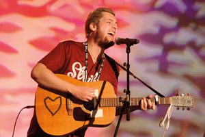 Singer Alex Moir on the main BBC stage