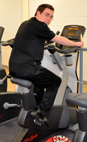 Owen Thomas trains for his 100 miles in-a-day cycle ride at GC gym