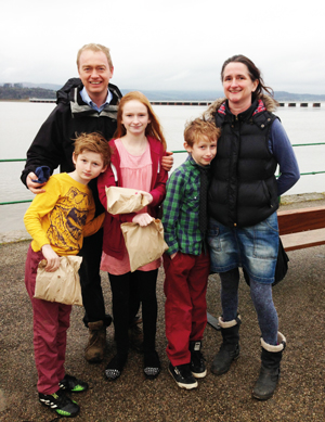 From left: Farron’s son Jude, Farron, daughter Grace, son Laurie and wife Rosie