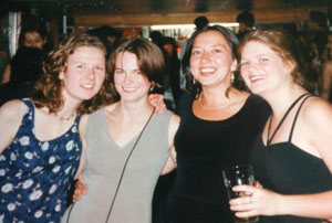 From Left: Aldridge’s university friends Clare Gough, Cath Page, Aldridge and Eleanor Bowskill