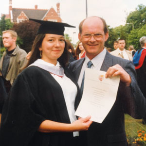 Aldridge with father Geoff graduating from Leicester University in 1996