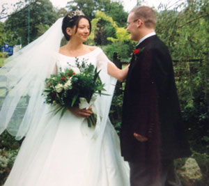 Aldridge and husband Ian on their wedding day in 1999