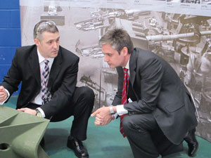 BAE Systems organisation development specialist Paul West (left) with Mr Woodcock at the company’s Barrow site in April 2011 