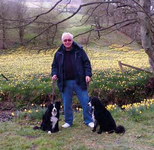 Lord Willis with his dogs Molly and Murphy saved from pound in Ireland 14 years ago