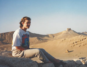 Spielman on a hilltop above Palmyra, Syria in 1988