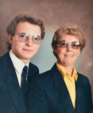 Eeles aged 18 with his mother Joan in 1985 