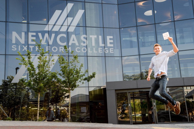 Date: 13/08/2015 Students pick up their A Level results at Newcastle Sixth Form College today (THURS). Pictured is Nathan Furness, 18, (C, C, C) who is on his way to The Sage Gateshead to start an apprenticeship #NorthNewsAndPictures/2daymedia