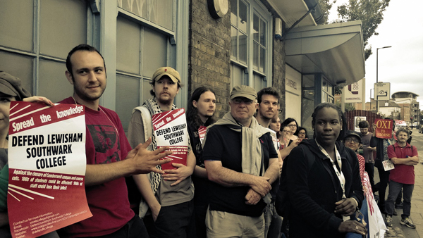 Shakira Martin on a demonstration outside Lewisham Southwark College in July