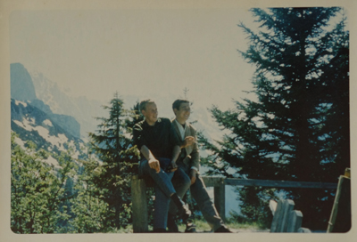 Cragg (left) in the German Alps when he worked as an interpreter and tour guide for an American college tour with a colleague