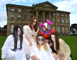 From left: level three BTec performing arts learners Kerrie-Alice Brown, aged 18, Charlotte Flood, 16, Beth Coxon, 16, George Hargrave, 18, and Chloe Lee, 17, outside Attingham Park