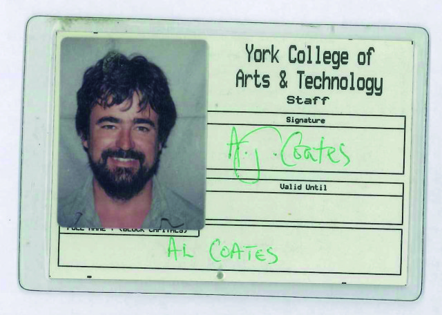 Coates’s staff ID when he worked at York College of Arts and Technology