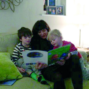 Wright with grandsons George, aged six, and Sam, two