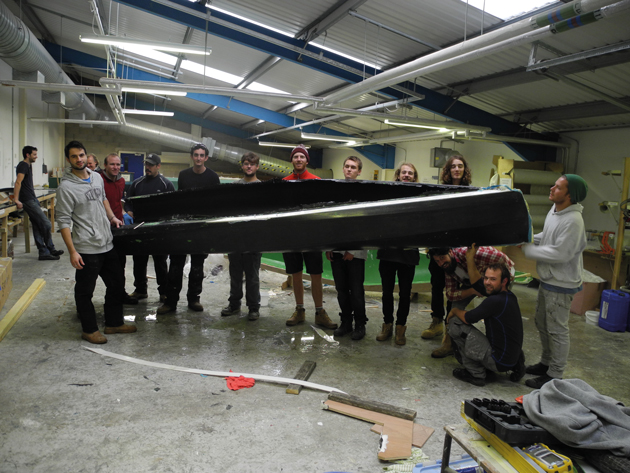 Falmouth Marine School students designing the new International 14 boat