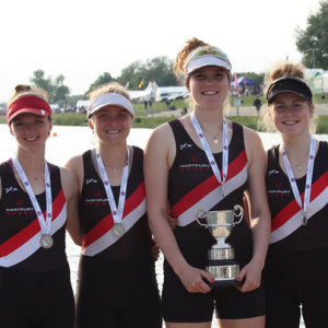 From left: Hartpury gold medallists Bryony Lawrence, Frances Russell, Alex Watson, Freya Webb