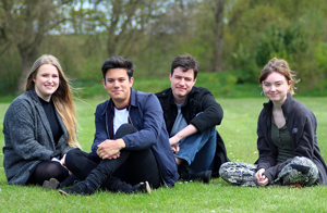 From left: Priestley College friends Laura Nicholson, aged 17, Scott Kingsley, 18, Gregory Horne, 18, and Charlotte Whittaker, 18