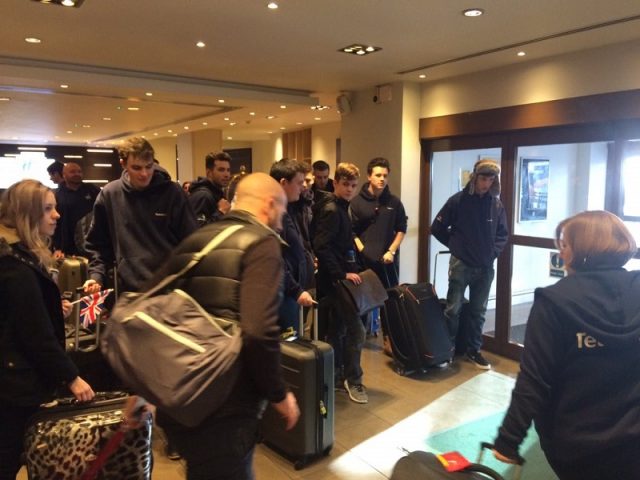 Team UK departing the Holiday Inn hotel