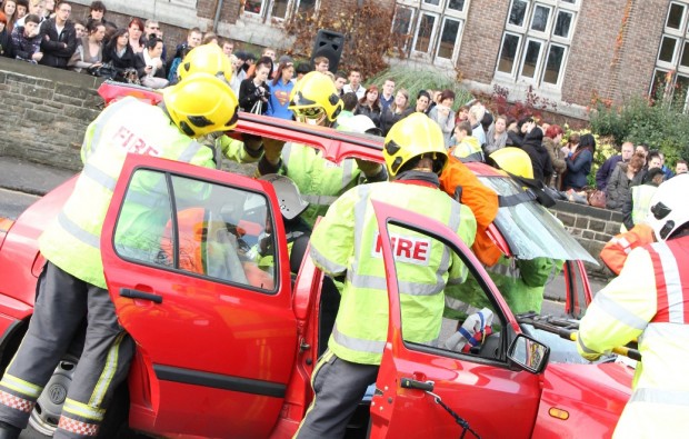 Students at Chesterfield College learn to buckle up with graphic road safety display Students at Chesterfield College learn to buckle up with graphic road safety display