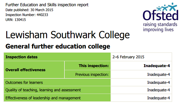 Lewisham Southwark College gets two-inadequates-in-a-row first as pace of improvement criticised Lewisham Southwark College gets two-inadequates-in-a-row first as pace of improvement criticised