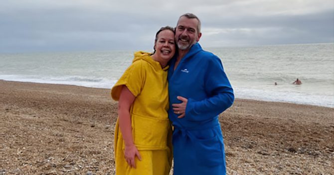 Conroy with her husband after a Boxing Day sea swim