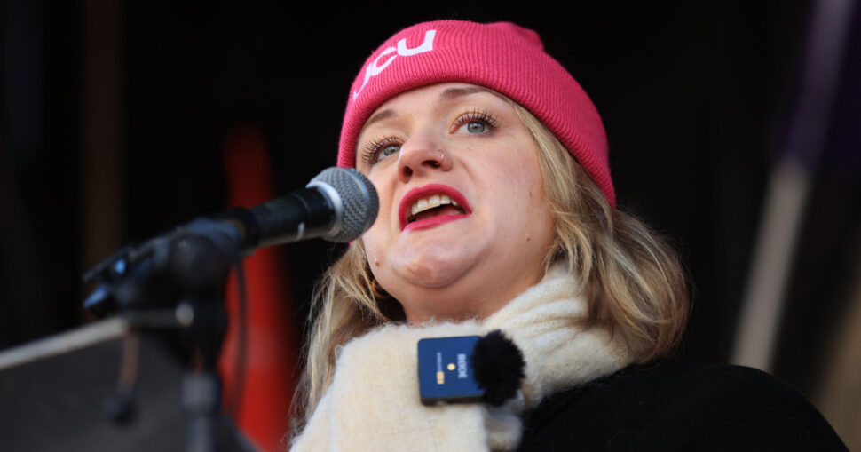 Jo Grady General Secretary UCU addresses union members on the picket line outside Belfast City Hall Belfast as an estimated 150000 workers take part in walkouts over pay across Northern Ireland The strike is set to have a major impact with schools c | FE Week