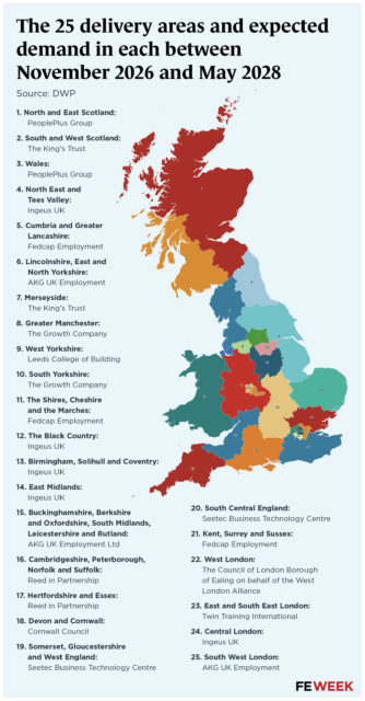 Jobs guarantee delivery areas across England, Scotland and Wales