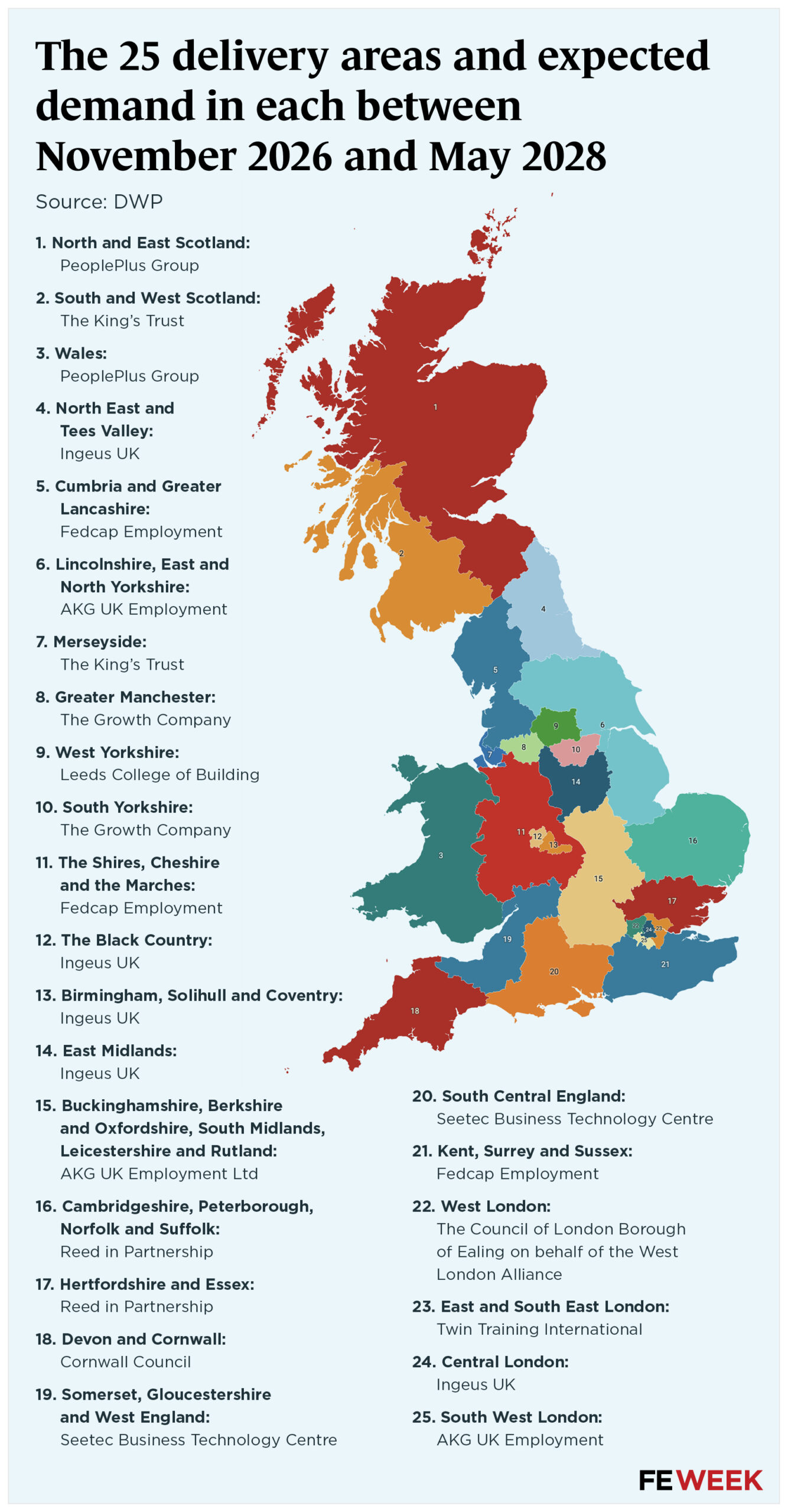 Jobs guarantee delivery areas across England, Scotland and Wales